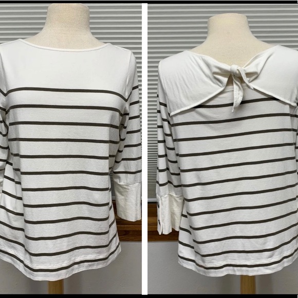 J. Jill Tops - J. Jill cream/olive striped knit tie-back top
